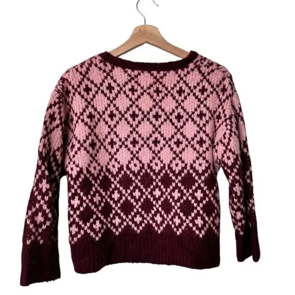 Anthropologie Maeve Sigfried Sweater XSP Pink‎ Wool Marsala Crewneck - Picture 3 of 8